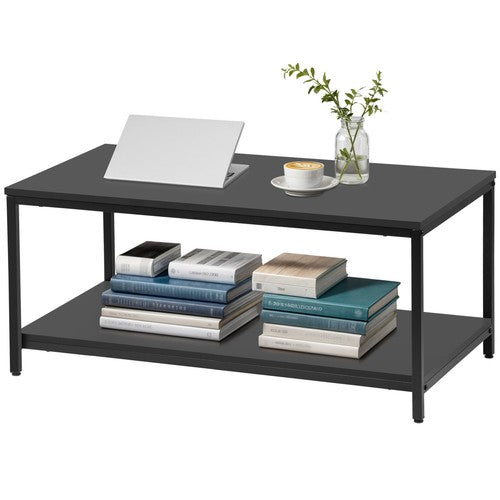 Segawe Black Coffee Table for Living Room Rectangle 2-Tier Coffee Tables with Storage