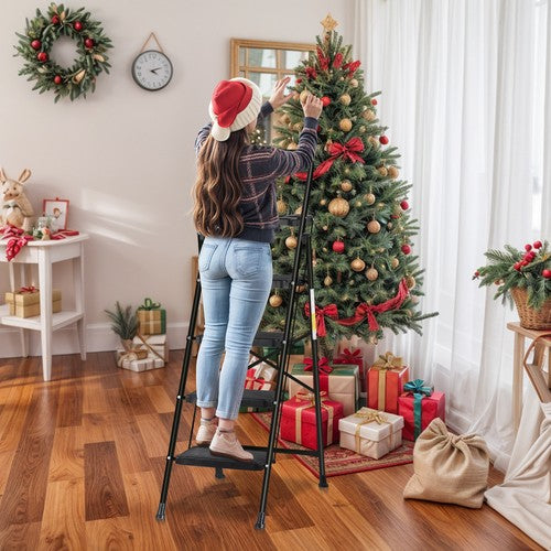 Segawe 4 Step Ladder with Tool Platform Anti-Slip Sturdy & Wide Pedal Stool 330lb Black