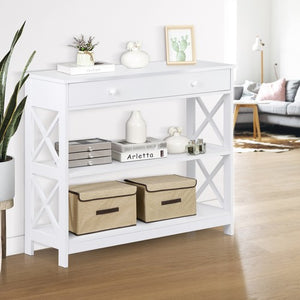 Segawe 3 Tier X Shaped Entryway Console Table with Storage Drawer Multipurpose White