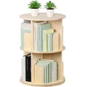 Segawe Rotating Bookshelf Small 2-Tier Corner Freestanding Bookcase for Kids and Adults