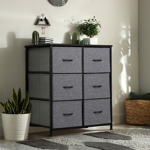 Segawe 6 Drawer Dresser Storage Tower with Fabric For Living Room Laundry Entryway Gray