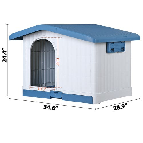 Segawe Large Plastic Dog House Indoor Outdoor Dog Kennel Waterproof Puppy Shelter Blue