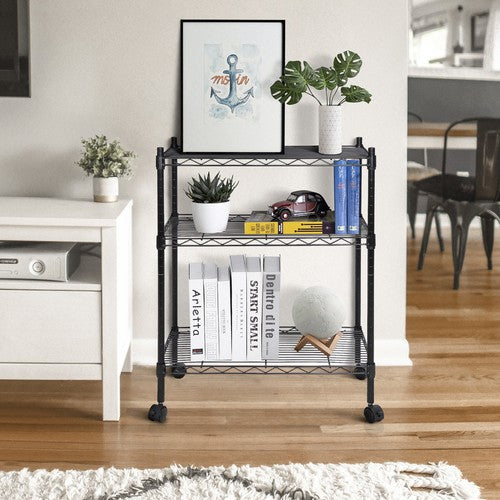 Segawe 3 Tier Unit Shelving Metal Wire Rack Organizer Adjustable Shelve with 4 Wheels