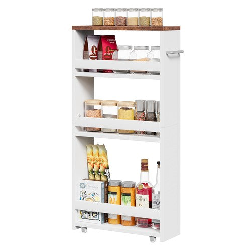 Segawe 4 Tier White Slim Storage Cart w/ Handle Slide Out Storage Rolling Utility Cart