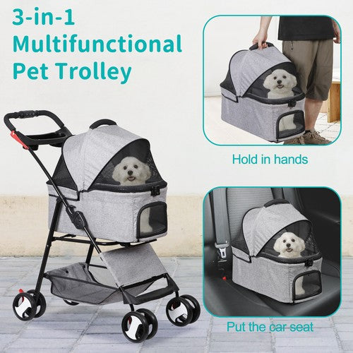 Segawe Pet Stroller 3-in-1 Foldable Cat Dog Strollers with Detachable Carrier Car Seat