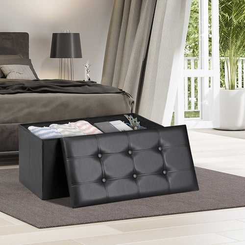 Segawe 30" Folding Storage Ottoman Bench Storage Chest Footrest with Padded Seat Black