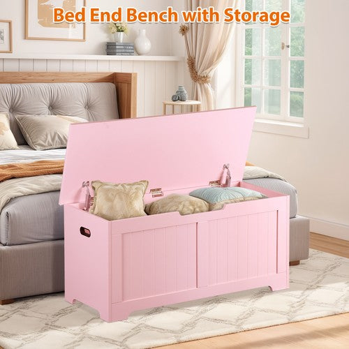 Segawe 39.4" Storage Chest Wooden Storage Bench Lift Top Toy Box w/2 Safety Hinges Pink