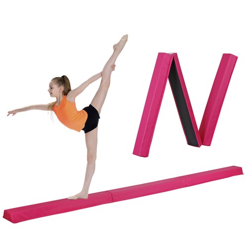 Segawe 9ft Pink Extra Firm Vinyl Balance Beam Folding Gymnastics Beam Tumbling Home