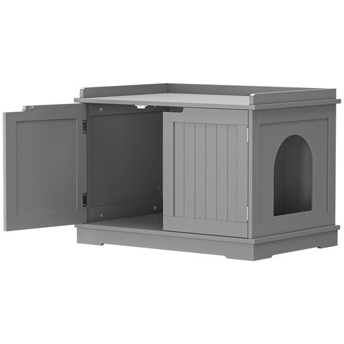 Segawe Cat Washroom Storage Bench Litter Box Cover with Sturdy Wooden Gray