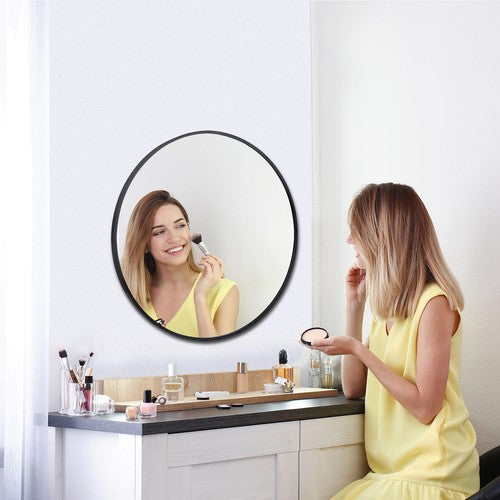Segawe Black Round Mirror 30 inch Circle Mirror Metal Frame Wall Mounted Vanity Mirror