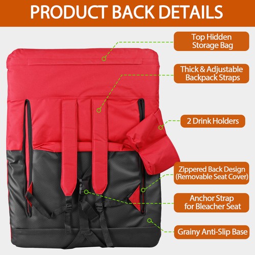 Segawe 2X Reclining Stadium Seat for Bleachers Padded Backrest Adjustable Armrests Red