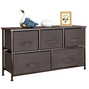 Segawe Chest 5-Fabric Drawer Sturdy Closets Bedroom Storage Cabinet Brown Dressers