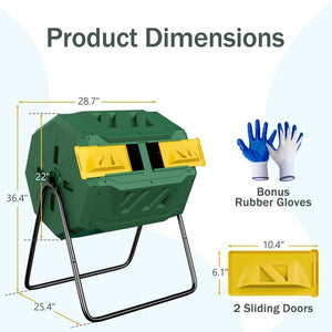 Segawe 43 Gals Outdoor Compost Tumbler Bin Green Dual Chamber Large Composter Tumbling