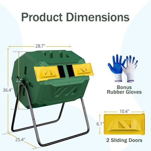 Segawe 43 Gals Outdoor Compost Tumbler Bin Green Dual Chamber Large Composter Tumbling