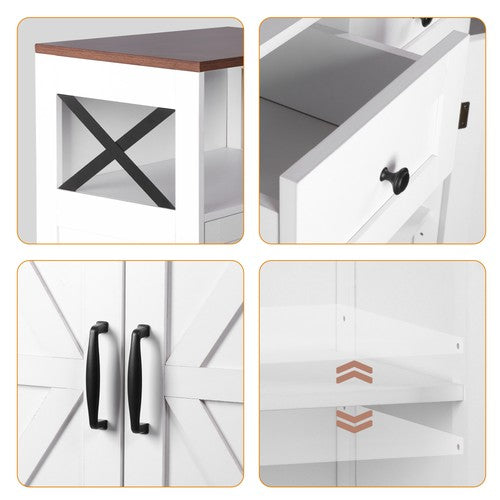 Segawe White Floor Cabinet Farmhouse Storage Cabinet with Doors and Drawer Freestanding
