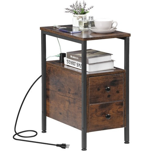 Segawe 24 inch Narrow Side End Table with Drawers and Charging Station for Living Room