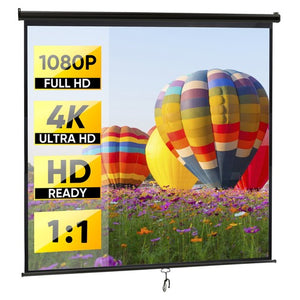 Segawe 120'' Projector Screen Projection Screen Manual Pull Down HD 1:1 Format Black