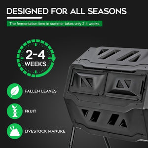 Segawe Chambers Composting Tumbler 43 Gallon Dual Outdoor Gardening Large Compost Bin