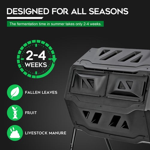 Segawe Chambers Composting Tumbler 43 Gallon Dual Outdoor Gardening Large Compost Bin