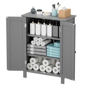 Segawe Bathroom Floor Storage Cabinet with Adjustable Shelf Double Door Organizer Grey