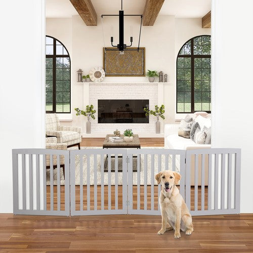 Segawe Freestanding 24" Pet Dog Gate 4 Panels Indoor Foldable Dog Fence for Stairs Grey
