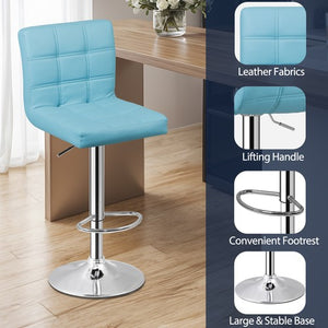 Segawe 2 PCS Bar Stools PU Leather Swivel Chairs with Footrest Adjustable Height Blue