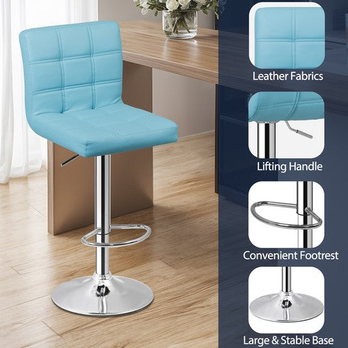Segawe 2 PCS Bar Stools PU Leather Swivel Chairs with Footrest Adjustable Height Blue