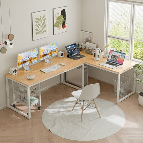 Segawe 55" Large Computer Desk Writing Desk Natural Study Office Desk Corner Table
