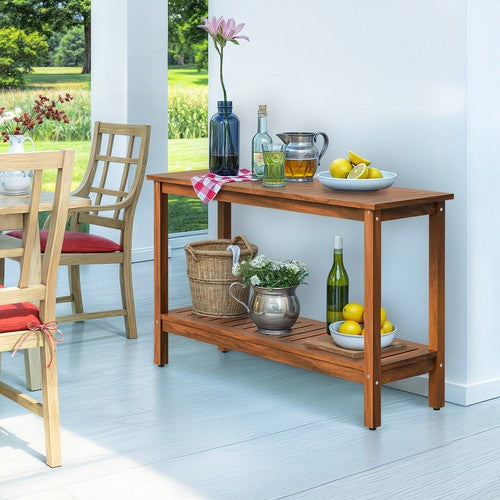 Segawe 2-Shelf Wooden Console Table Indoor Outdoor Multifunctional 48" w/Foot Sliders