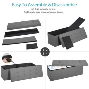 Segawe 43"Storage Ottoman Bench Folding Chest Footrest Stool MDF Frame w/Lid Light Grey