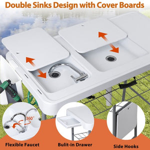 Segawe Fish Cleaning Table with Sink 42.6" Width Portable Folding Camping Table Patio