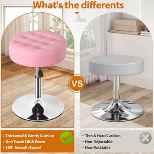 Segawe Round Vanity stool for Makeup Room PU Leather 360¡ã Swivel Bar Stool Chair Pink