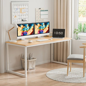 Segawe 55" Large Computer Desk Writing Desk Natural Study Office Desk Corner Table