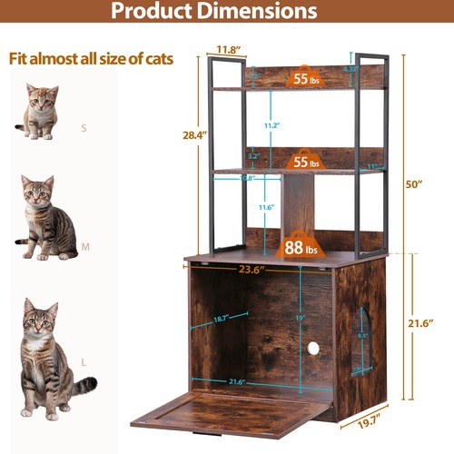 Segawe Wooden Cat Litter Box Enclosure with Shelves Cat House Washroom Cat Furniture
