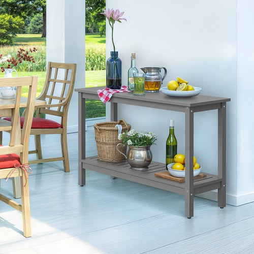 Segawe 48" Outdoor Console Table Wooden Table w/ 2-tier Storage Shelf Rectangular Grey