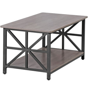 Segawe 2-Tier Center Coffee Table for Living Room w/Storage Shelf & Round Corners Grey