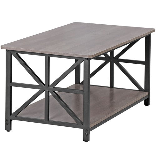 Segawe 2-Tier Center Coffee Table for Living Room w/Storage Shelf & Round Corners Grey