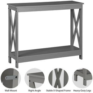 Segawe 2-Tier Narrow Console Table for Entryway Storage Shelf Modern Accent Sofa Grey