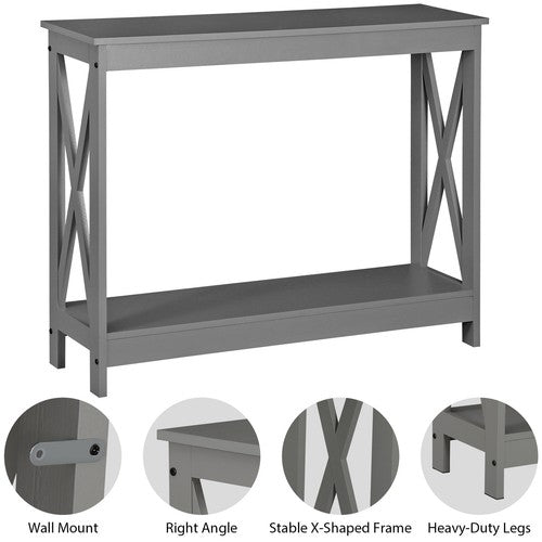 Segawe 2-Tier Narrow Console Table for Entryway Storage Shelf Modern Accent Sofa Grey
