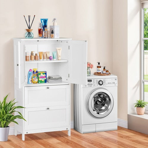 Segawe Bathroom Floor Storage Cabinet w/ 2 Drawers & 2 Doors Adjustable Shelf White