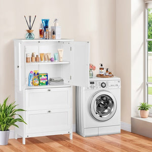 Segawe Bathroom Floor Storage Cabinet w/ 2 Drawers & 2 Doors Adjustable Shelf White