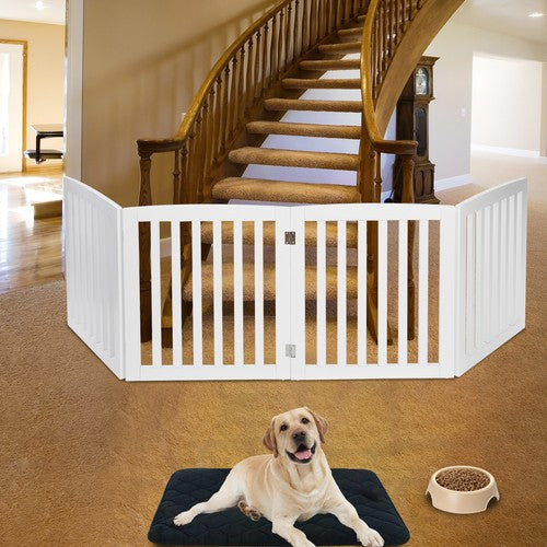 Segawe Wooden Dog Gate Pet Fence 24"H Baby Playpen 4 Panel Folding Free Standing Indoor