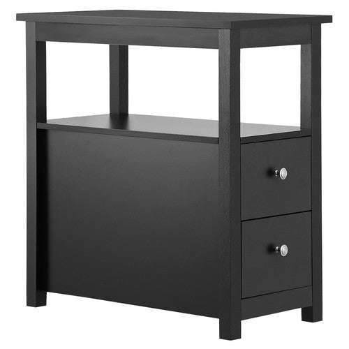 Segawe Black End Table with 2 Drawer and Open Shelf Narrow Side Table for Living Room