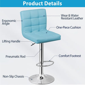 Segawe 2 PCS Bar Stools PU Leather Swivel Chairs with Footrest Adjustable Height Blue