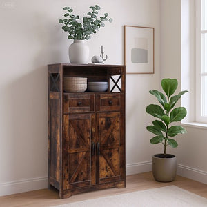 Segawe Bathroom Floor Cabinet w/ 2 Doors 2 Adjustable Shelves for Kitchen Rustic Brown