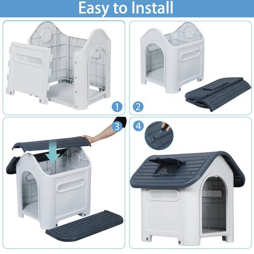 Segawe 30" Dog House In/Outdoor Ventilate Waterproof Puppy Shelter Adjustable Skylight