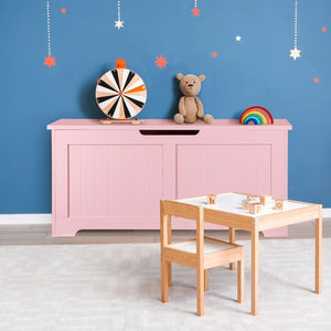 Segawe 39.4" Storage Chest Wooden Storage Bench Lift Top Toy Box w/2 Safety Hinges Pink