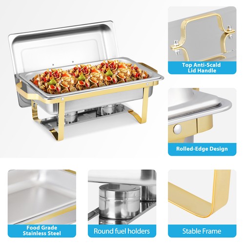 Segawe 4 Pack 8 Qt Chafing Dishes Gold&Silver Color Buffet Warmer for Restaurant Party