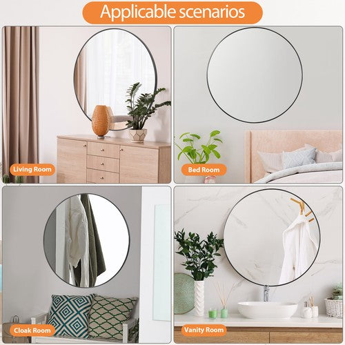 Segawe 36 Inch Round Mirror Black Wall Mounted Bathroom Mirror W/Metal Frame Decoration