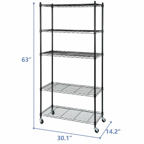 Segawe 5-Tier Shelves Wire Unit Rack Large Space Storage Rolling with 4 Wheel Casters